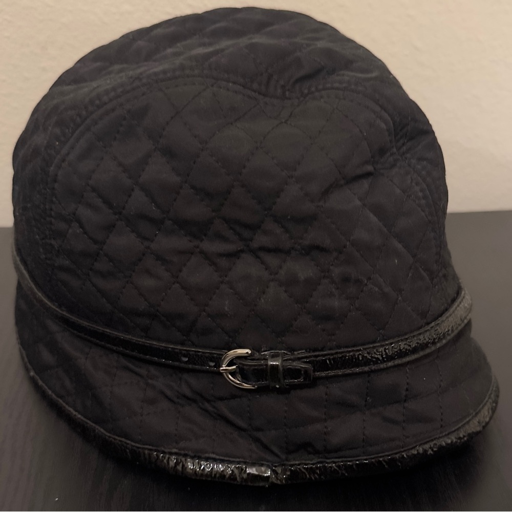 Coach Black Quilted Hat with Buckle Detail